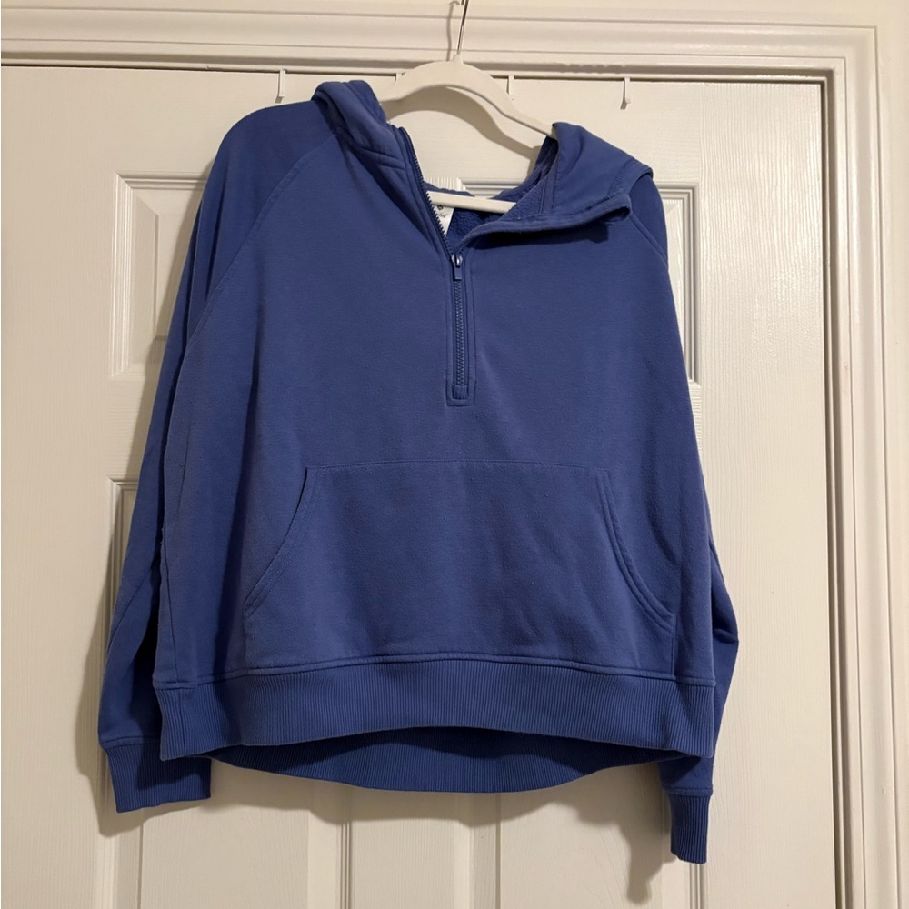 Women's Blue Half-Zip Hooded Sweatshirt